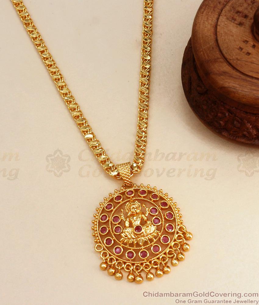 Lakshmi Pendant Ruby Kemp Stone Gold Plated Dollar Chain Collections Shop Online BGDR1069