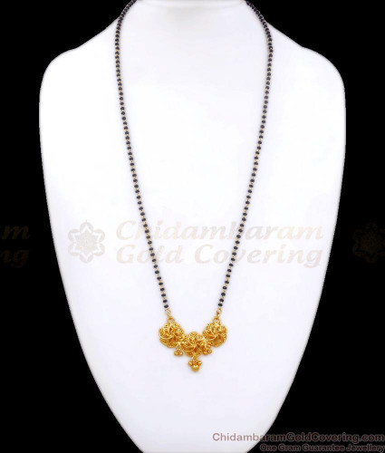 Trendy Single Line Black Beads Gold Plated Mangalsutra Dollar