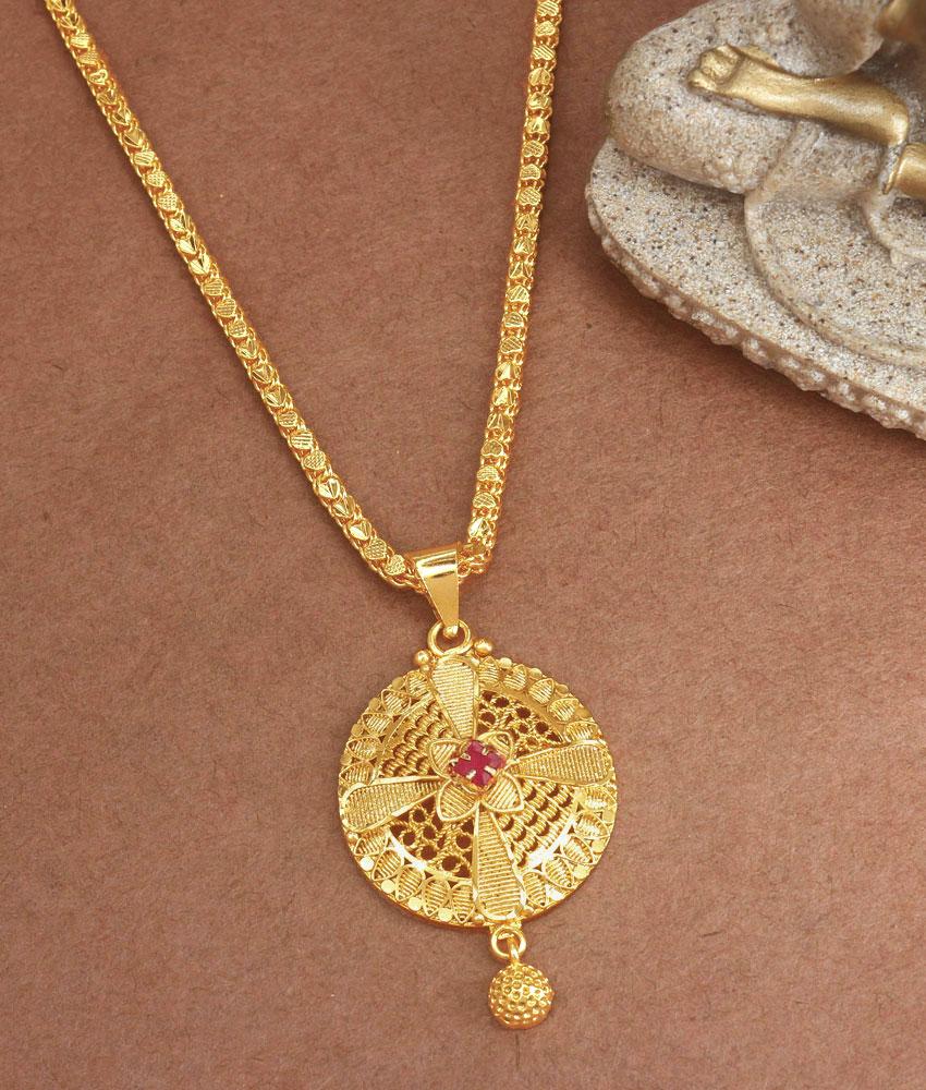 Elegant Single Ruby Stone Gold Plated Dollar Heart Chain Shop Online BGDR1082