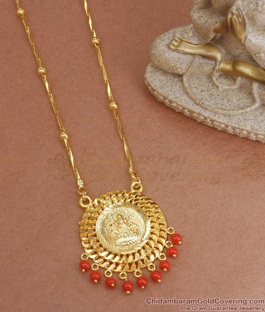 1 Gram Gold Lakshmi Dollar Chain Hanging Red Coral Stones Shop Online BGDR1094