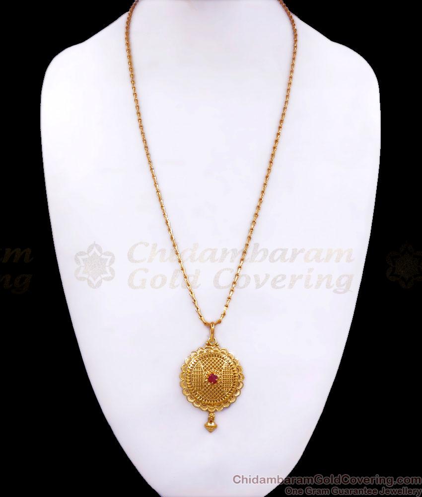 Traditional Single Ruby Stone Gold Dollar Chain Collections BGDR1102