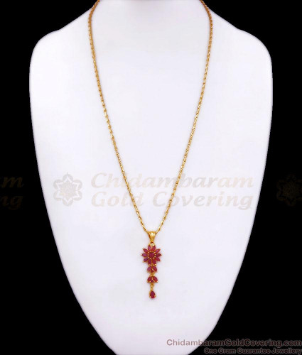 Full Ruby Stone Floral Gold Dollar Chain Teenagers Special