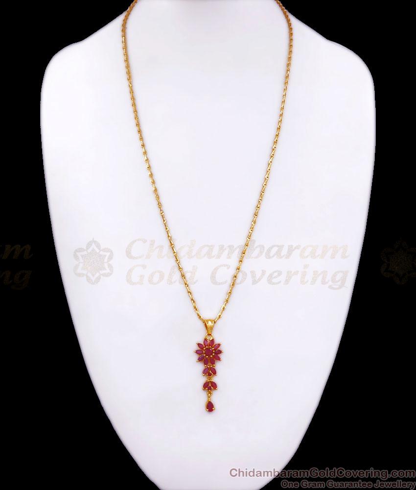 Full Ruby Stone Floral Gold Dollar Chain Teenagers Special Collections BGDR1106