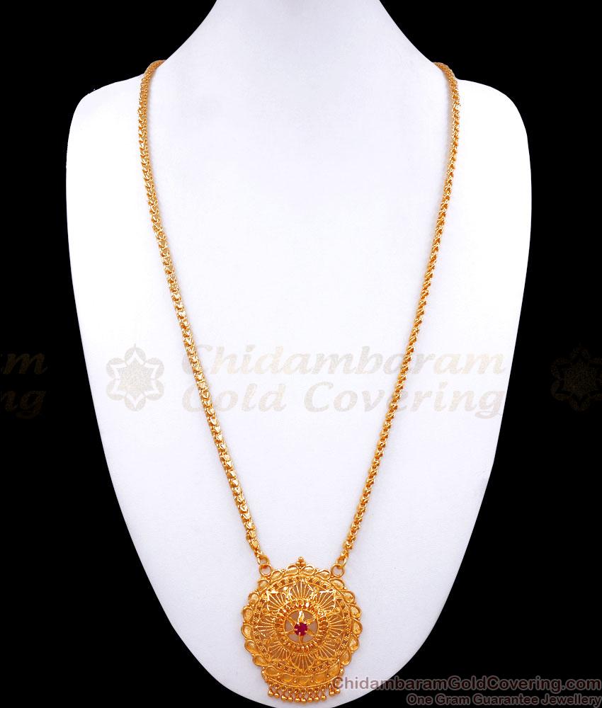 30 Inches Long Single Ruby Stone Gold Plated Dollar Chain Shop Online BGDR1121-LG