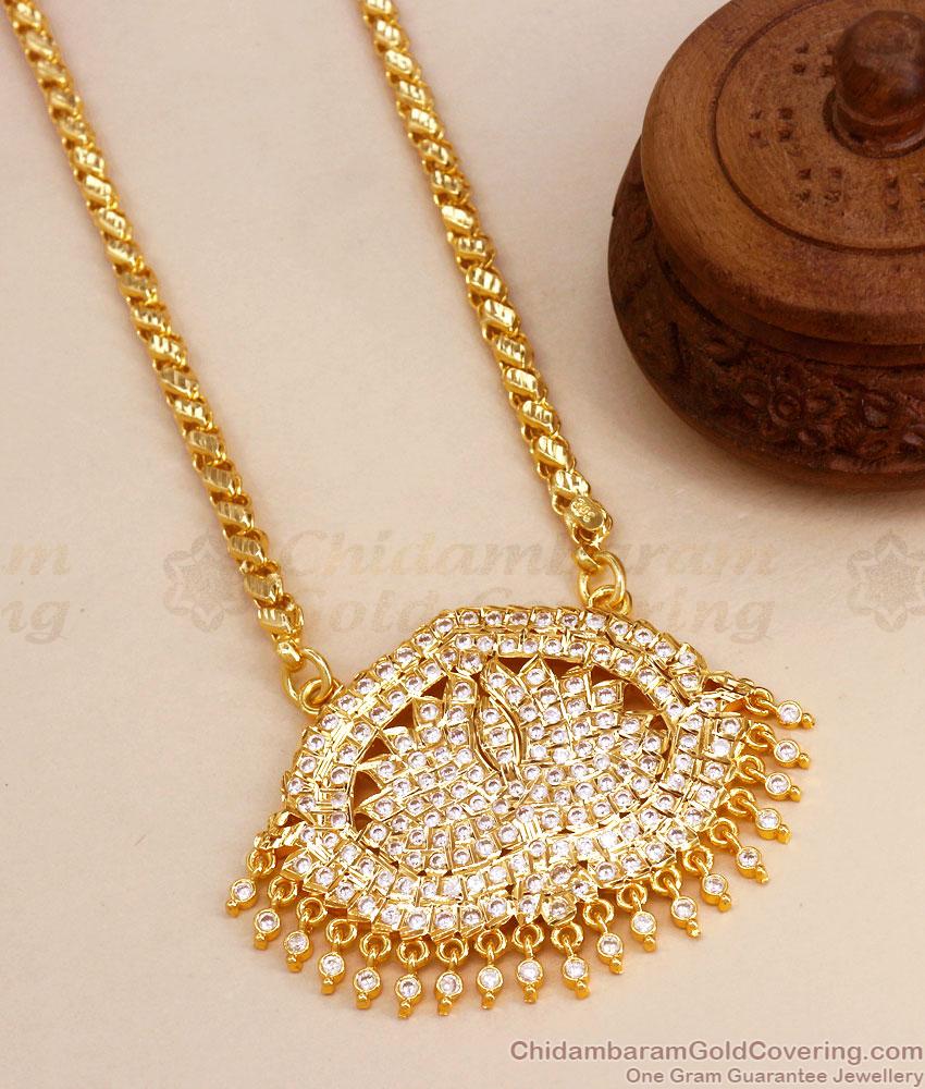 Premium Impon Panchaloha Lotus Dollar Chain White Gati Stone Jewelry BGDR1125