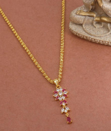 30 inches Long Ruby White Floral Gold Dollar Chain Daily Use BGDR1129-LG 30 inches Long Ruby White Floral Gold Dollar Chain Daily Use BGDR1129-LG