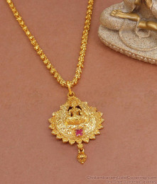 Real Gold Design Ruby Stone Lakshmi Dollar With Chain BGDR1190 Real Gold Design Ruby Stone Lakshmi Dollar With Chain BGDR1190