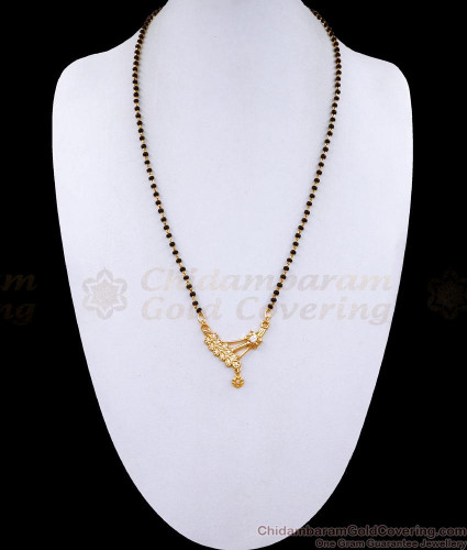 Latest American Diamond Mangalsutra Single Line Nallapusalu Design