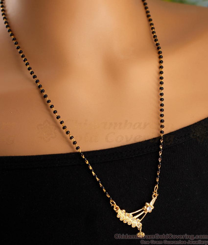 Latest American Diamond Mangalsutra Single Line Nallapusalu Design