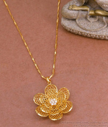 Stylish 3D Floral Design Diamond Pendant With Gold Wheat Chain BGDR1236