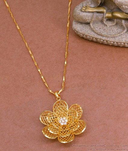 Stylish 3D Floral Design Diamond Pendant With Gold Wheat Chain BGDR1236 - Main Image