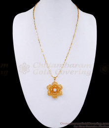 Stylish 3D Floral Design Diamond Pendant With Gold Wheat Chain BGDR1236