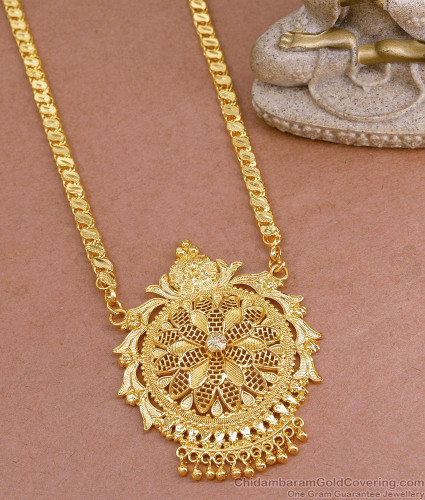 30 Inch Long Latest Gold Design White Stone Dollar Chain Floral Design For Women BGDR1250 Lg
