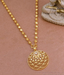 Trendy American Diamond Round Pendant Gold Beads Chain Online BGDR1252