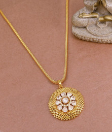 Latest One Gram Gold White Stone Round Pendant Long Chain BGDR1257 Latest One Gram Gold White Stone Round Pendant Long Chain BGDR1257