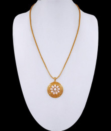 Latest One Gram Gold White Stone Round Pendant Long Chain BGDR1257 Latest One Gram Gold White Stone Round Pendant Long Chain BGDR1257