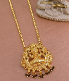 One Gram Gold Lakshmi Dollar Black Beads Design With Wheat Chain BGDR1261 One Gram Gold Lakshmi Dollar Black Beads Design With Wheat Chain BGDR1261