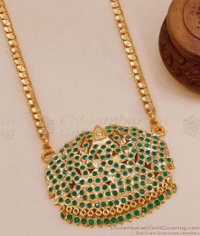 30 Inch Long Goddess Lakshmi Impon Dollar Chain With Green Stones BGDR1268-Lg 30 Inch Long Goddess Lakshmi Impon Dollar Chain With Green Stones BGDR1268-Lg