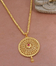 Beautiful Gold Imitation Heart Chain With Ruby Stone Round Dollar BGDR1346