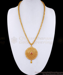 Beautiful Gold Imitation Heart Chain With Ruby Stone Round Dollar BGDR1346