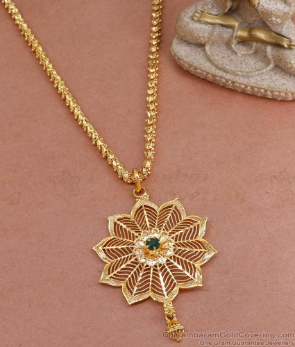 Daily Wear Gold Plated Medium Size Flower Pendant Chain Online