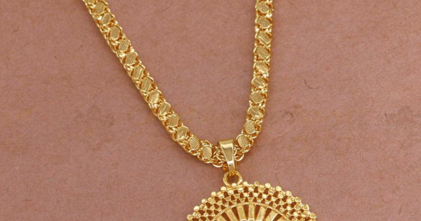 Plain One Gram Gold Round Pendant Chain For Regular Use BGDR1357