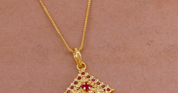 Full Ruby Stone Small Pendant With Gold Plated Thin Chain BGDR1358