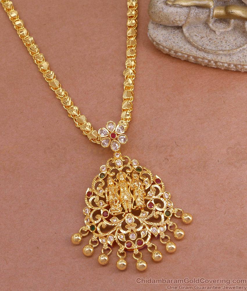 Lord Ram Lakshman Sita Gold Pendant Multi Stone Design With Heart Chain BGDR1363 Lord Ram Lakshman Sita Gold Pendant Multi Stone Design With Heart Chain BGDR1363