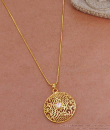 Beautiful Round White Stone Pendant With Thin Gold Chain BGDR1372