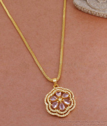 Glittering Pink Stone Diamond Pendant With Gold Plated Chain BGDR1376