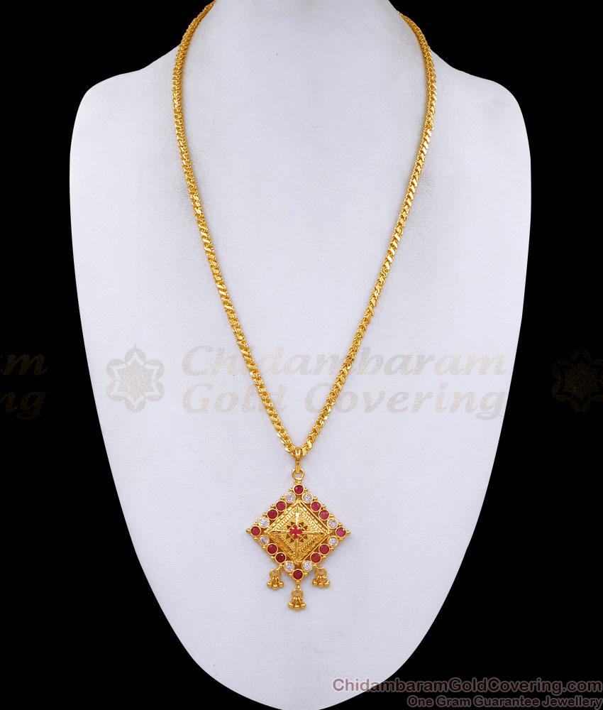 Beautiful Ruby White Stone Gold Dollar Chain for Women BGDR1403 Beautiful Ruby White Stone Gold Dollar Chain for Women BGDR1403
