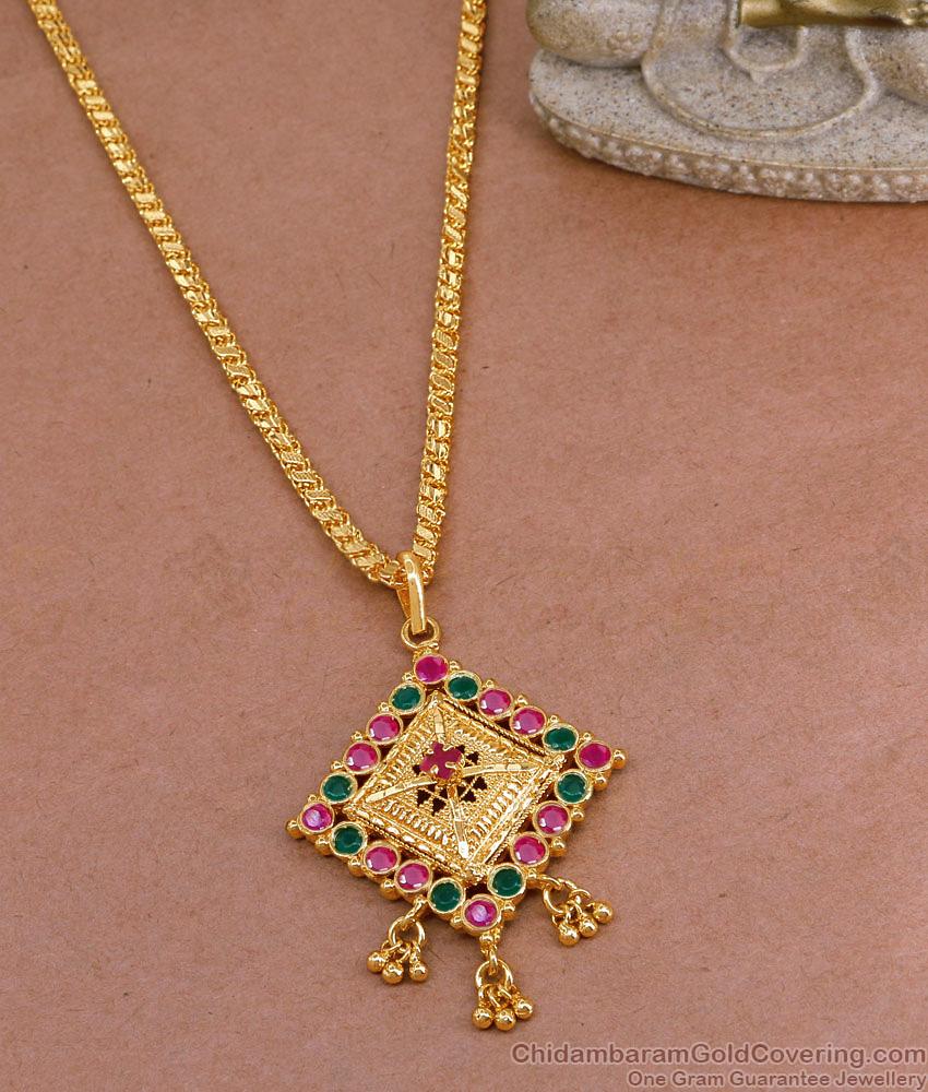 Elegant Ruby Green Stone Medium Size Pendant Gold Chain BGDR1404 Elegant Ruby Green Stone Medium Size Pendant Gold Chain BGDR1404