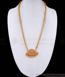 Sparkling Ruby White Stone Vishnu Sangu Dollar With Jasmine Gold Chain BGDR1420