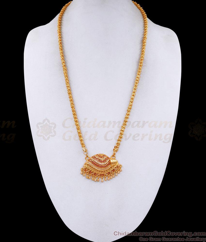 Sparkling Ruby White Stone Vishnu Sangu Dollar With Jasmine Gold Chain BGDR1420 Sparkling Ruby White Stone Vishnu Sangu Dollar With Jasmine Gold Chain BGDR1420