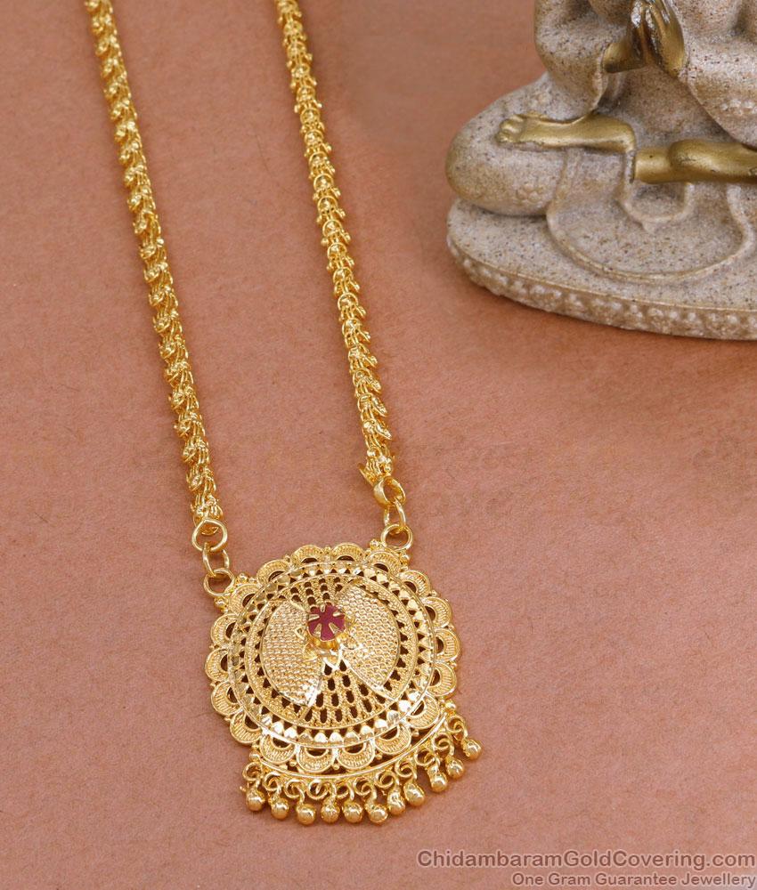 Classic 1 Gram Gold Floral Dollar Chain Single Ruby Stone Design BGDR1422 Classic 1 Gram Gold Floral Dollar Chain Single Ruby Stone Design BGDR1422