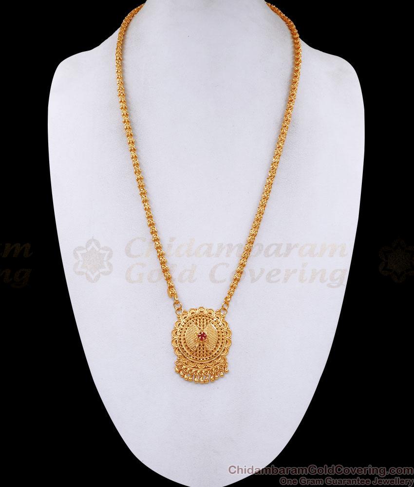 Classic 1 Gram Gold Floral Dollar Chain Single Ruby Stone Design BGDR1422 Classic 1 Gram Gold Floral Dollar Chain Single Ruby Stone Design BGDR1422