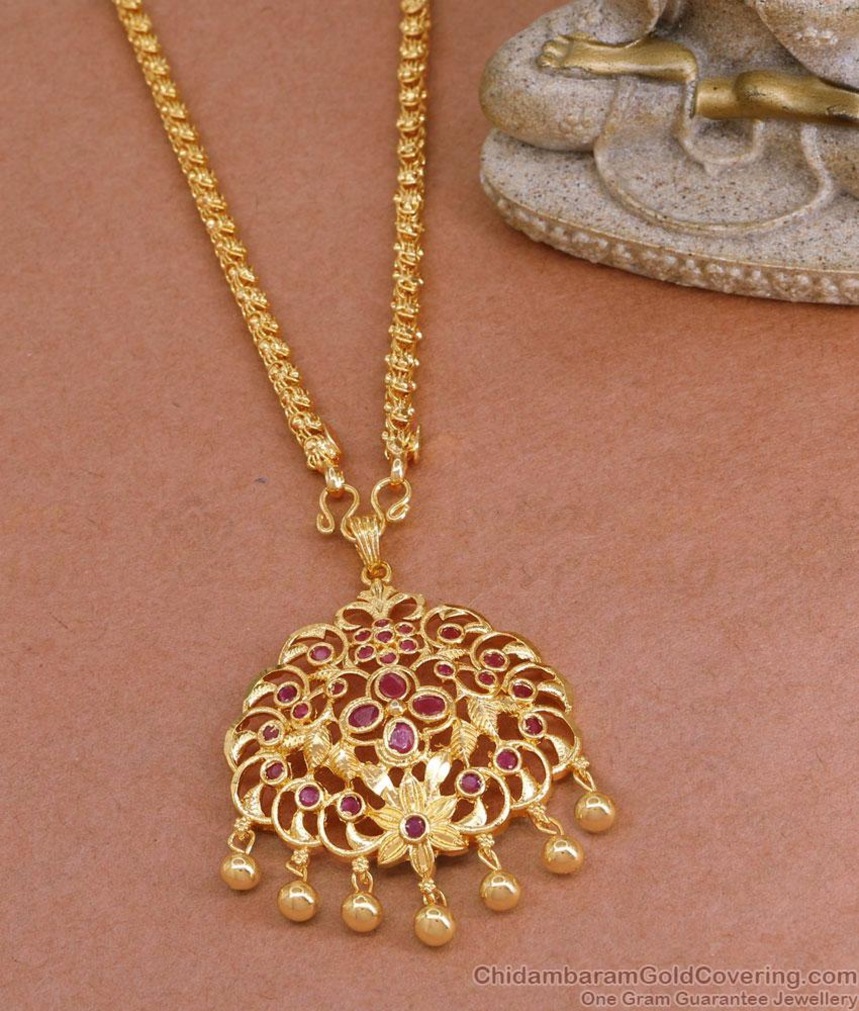 Beautiful Ruby Stone Gold Plated Flower Dollar Chain Shop Online BGDR1423