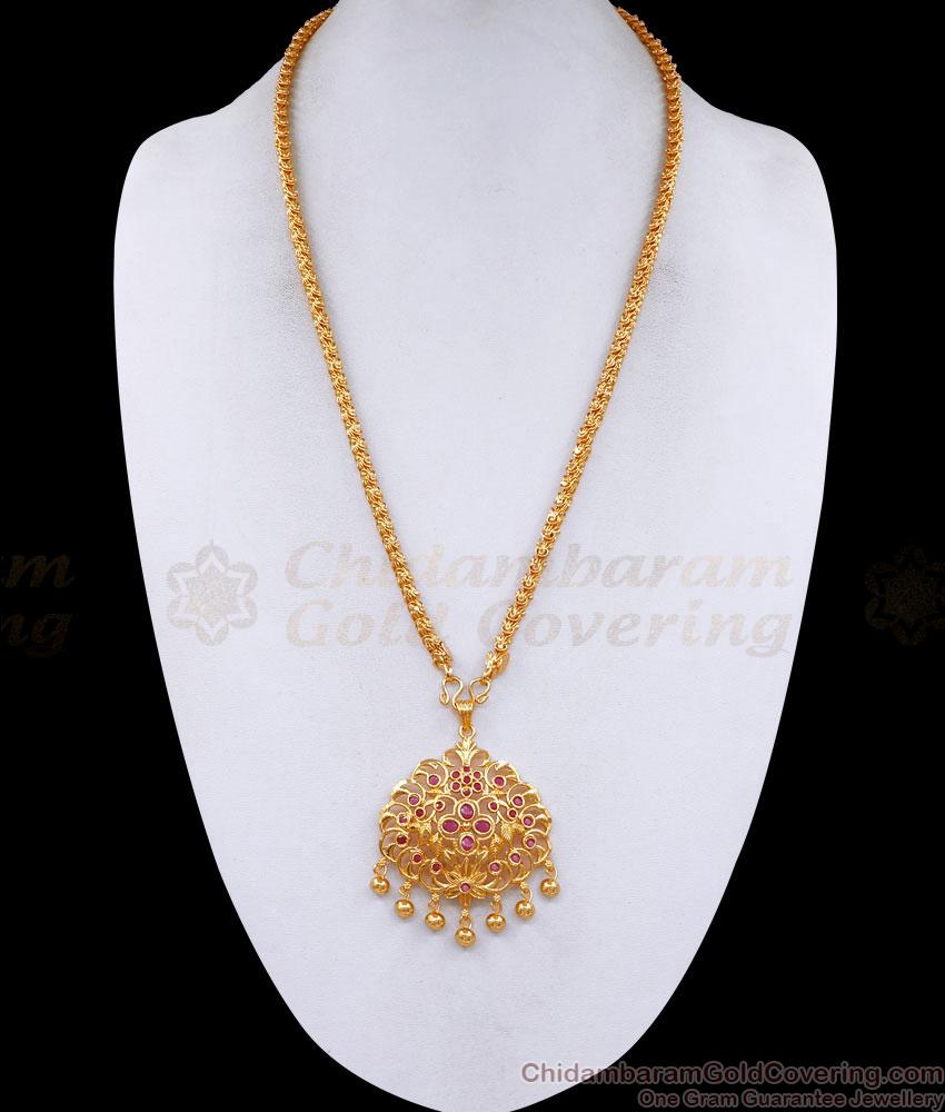 Beautiful Ruby Stone Gold Plated Flower Dollar Chain Shop Online BGDR1423 Beautiful Ruby Stone Gold Plated Flower Dollar Chain Shop Online BGDR1423
