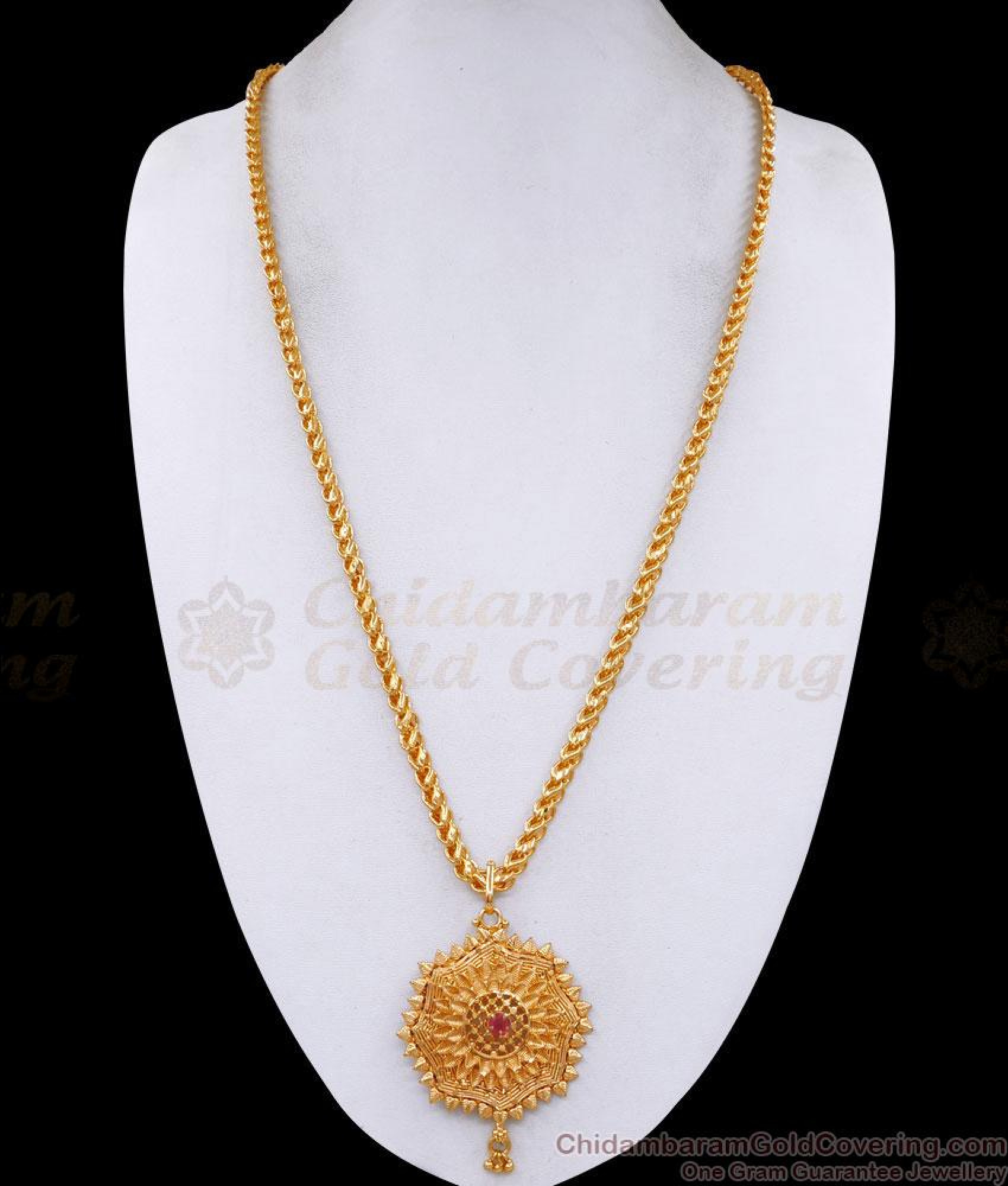 Ruby Chain Design 30 Inch Long 3D Design Sunflower Ruby Stone Pendant Chain BGDR1426-Lg
