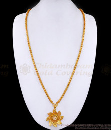 30 Inch Long 3D Design White Stone Floral Pendant Gold Chain BGDR1434-Lg