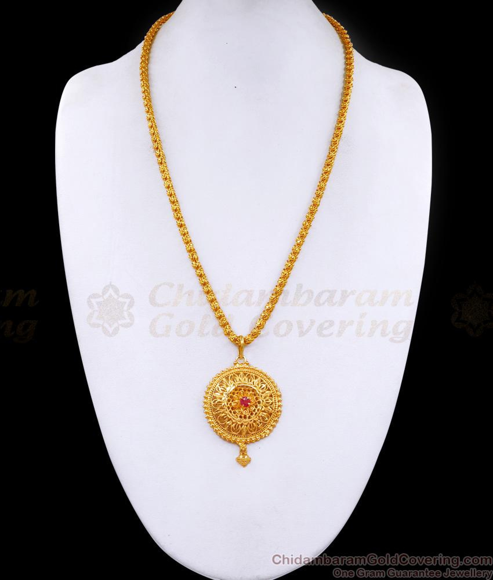 Single Ruby Stone Micro Gold Plated Dollar Chain Wedding Jewelry BGDR1445