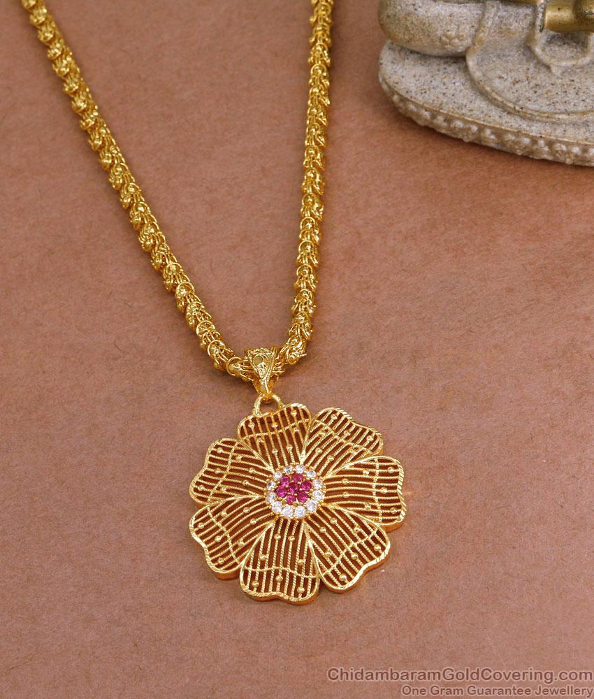 Elegant Floral Design Ad Stone Dollar With Gold Plated Chain BGDR1446 Elegant Floral Design Ad Stone Dollar With Gold Plated Chain BGDR1446