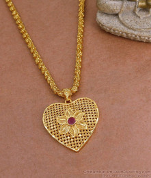 30 Inch Long Attractive Gold Plated Heart Shaped Pendant Chain  Ruby Stone BGDR1447-Lg