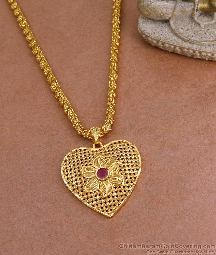 30 Inch Long Attractive Gold Plated Heart Shaped Pendant Chain Ruby Stone BGDR1447-Lg 30 Inch Long Attractive Gold Plated Heart Shaped Pendant Chain Ruby Stone BGDR1447-Lg