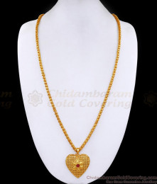 30 Inch Long Attractive Gold Plated Heart Shaped Pendant Chain  Ruby Stone BGDR1447-Lg