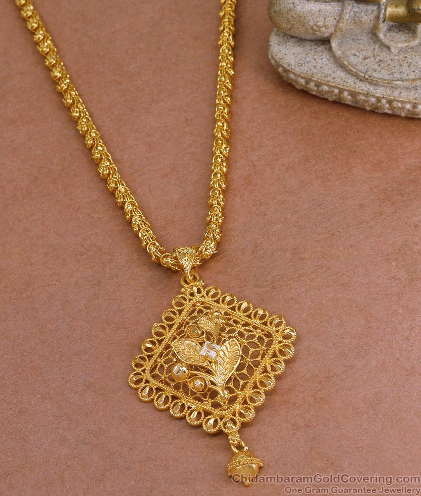 Classic One Gram Gold Square Pendant With Long Chain For Women BGDR1448 Classic One Gram Gold Square Pendant With Long Chain For Women BGDR1448