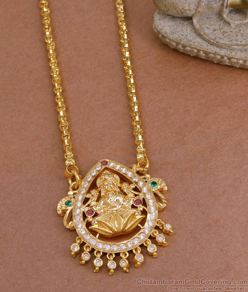 Multi Stone Impon Lakshmi Dollar With Gold Plated Wheat Chain BGDR1460 Multi Stone Impon Lakshmi Dollar With Gold Plated Wheat Chain BGDR1460