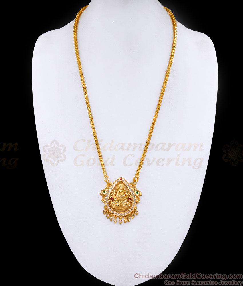 Multi Stone Impon Lakshmi Dollar With Gold Plated Wheat Chain BGDR1460 Multi Stone Impon Lakshmi Dollar With Gold Plated Wheat Chain BGDR1460