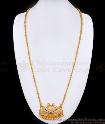 30 Inch Long Full Gati Stone Dual Peacock Impon Dollar Chain For Women BGDR1464-Lg