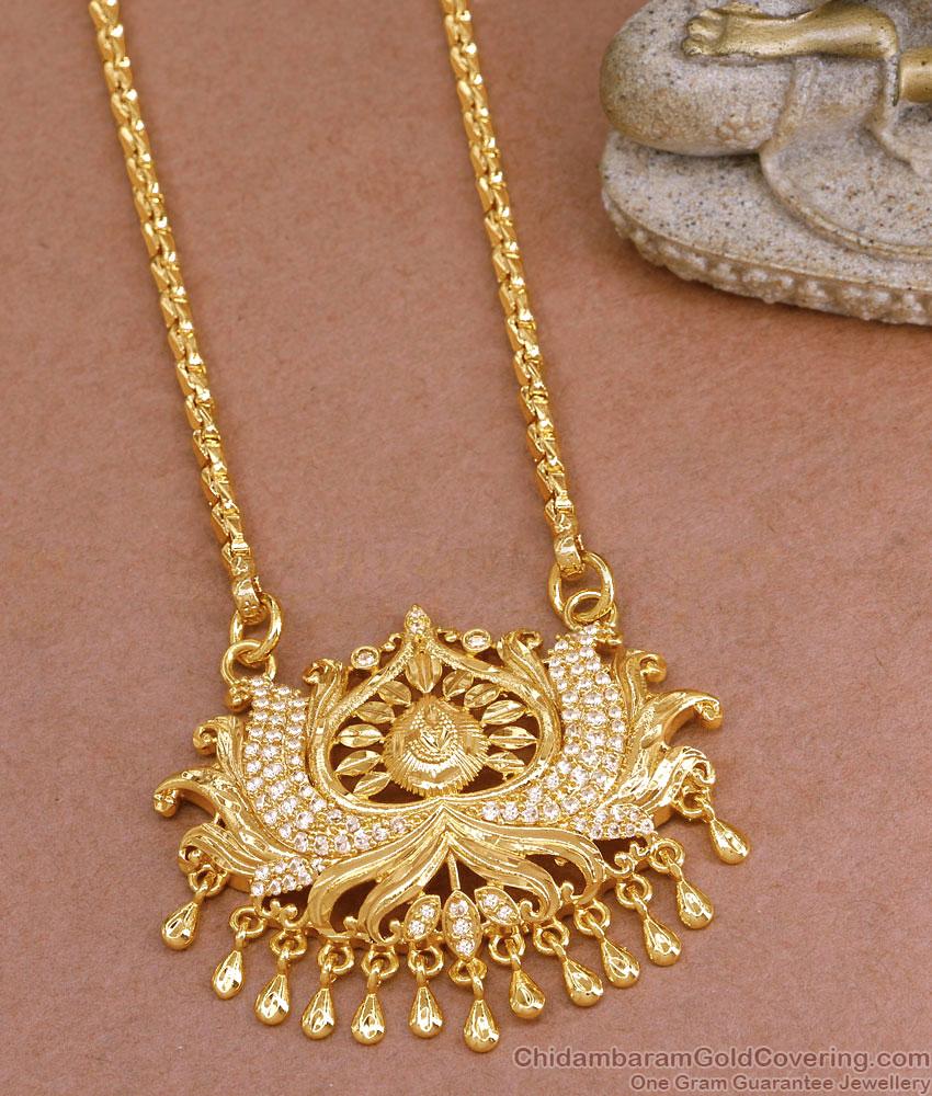 30 Inch Long Micro Gold Plated Lotus Dollar Chain With Ad Stone BGDR1467-Lg 30 Inch Long Micro Gold Plated Lotus Dollar Chain With Ad Stone BGDR1467-Lg